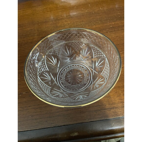 J.G. Duranc Cristal D'Arquest "Antique" Pattern Glass Bowl with Gold Rim - Picture 4 of 6